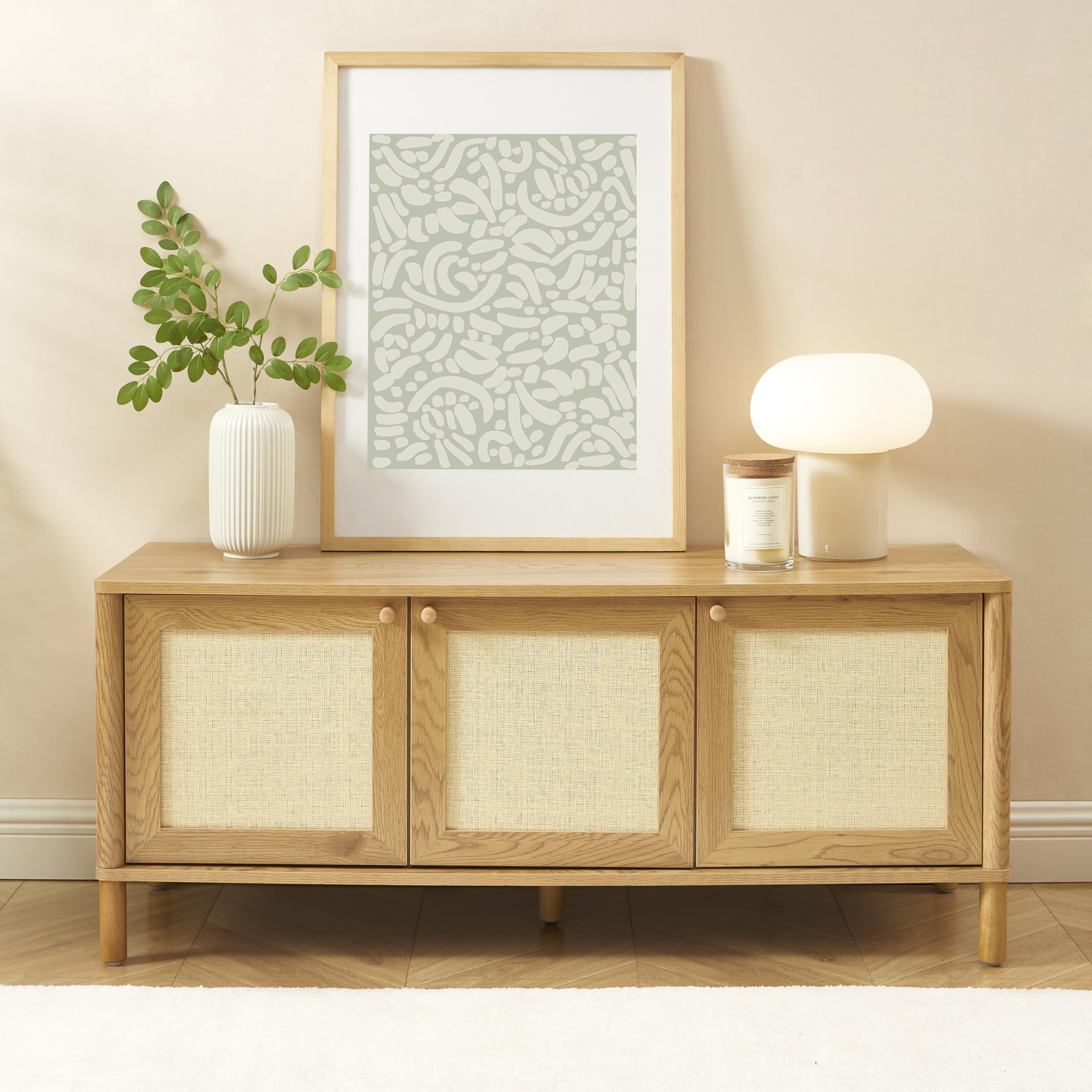 BAÏTA HAIDA TV Unit in Oak Effect and Rattan Weave