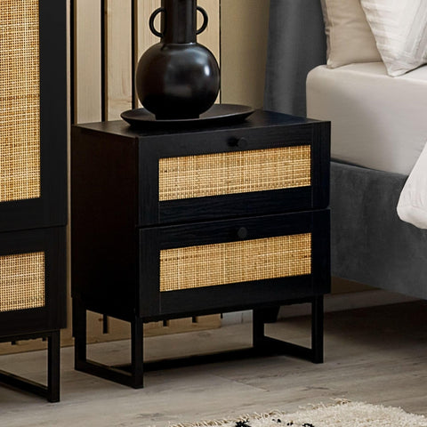 Julian Bowen Padstow Bedside Table, 2 Drawer, Black - H55 x W50 x D30cm