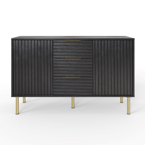 GFW Nervata Sideboard, Black Storage Cabinet with 3 Drawers and 2 Doors, Art Deco Style Sideboard with Gold Accents and Wood Grain Texture for Living