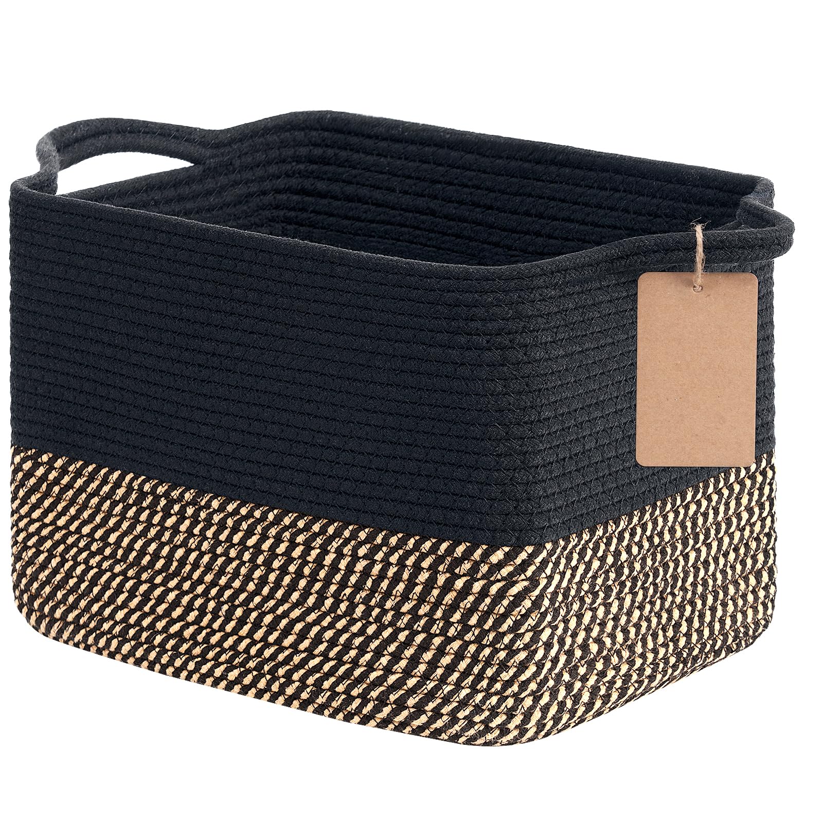 TIMEYARD Cotton Rope Storage Basket Square Shelf Basket Black Jute
