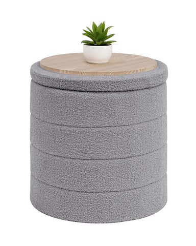 Bonlife Boucle Ottoman Storage, Foot Rest Stool Seat, Folding Footstool for Living Room, Sherpa Ottoman for Bedroom, Grey, 43x43x45 cm