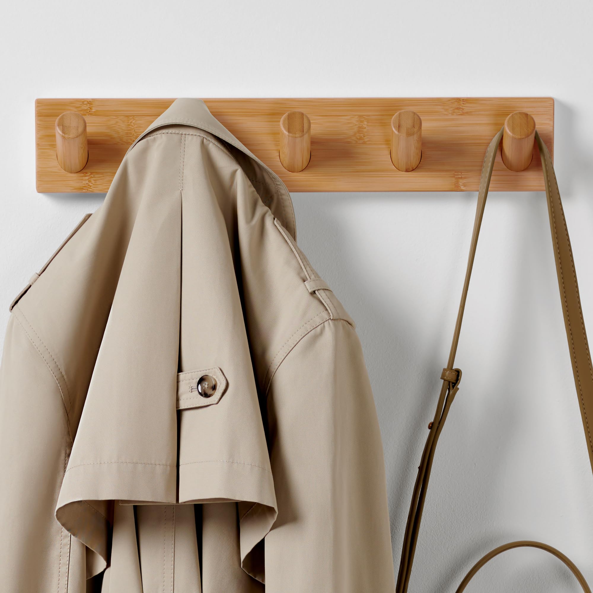 LARHN Wooden Wall-Mounted Coat Rack - 5 Coat Hooks, 42cm