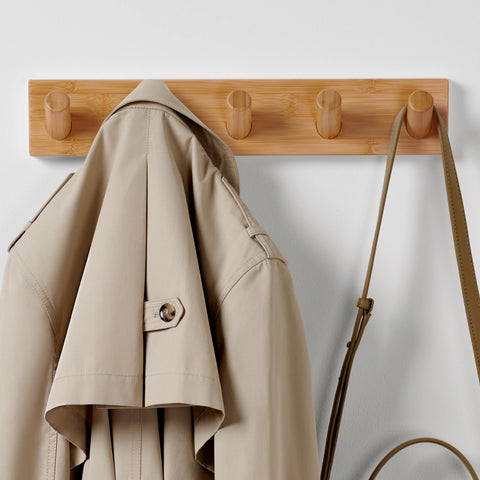 LARHN Wooden Wall-Mounted Coat Rack - 5 Coat Hooks, 42cm