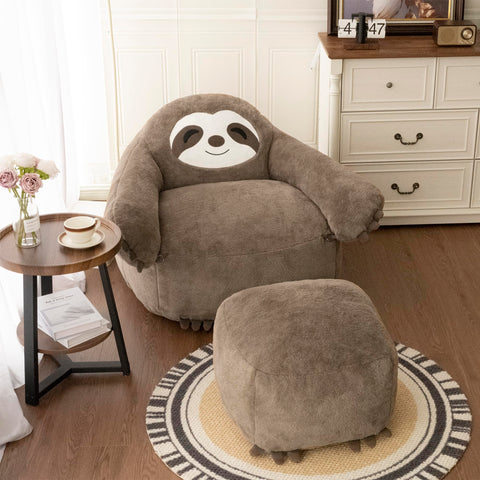 Pamapic Bean Bag Chair, Sloth Bean Bag Chair with Footstool, BeanBag with FIlling Included, Ergonomic Recliner with Detachable Armrest