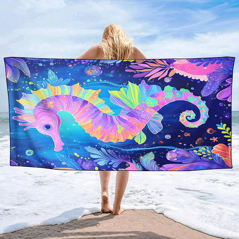 YISUMEI Purple Seahorse Beach Towels for Adults Extra Large 180 x 90 cm, Microfibre Lightweight Quick Dry Towel for Swimming Pool Cruise Travel