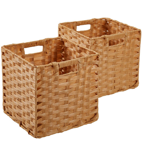 SOCOHOME Cube Storage Box,31x31x31cm Faux Rattan Boxes for Toy Clothes Shelf Nursery Closet Waterproof,Non-Mouldy(Beige, 2 Pcs)