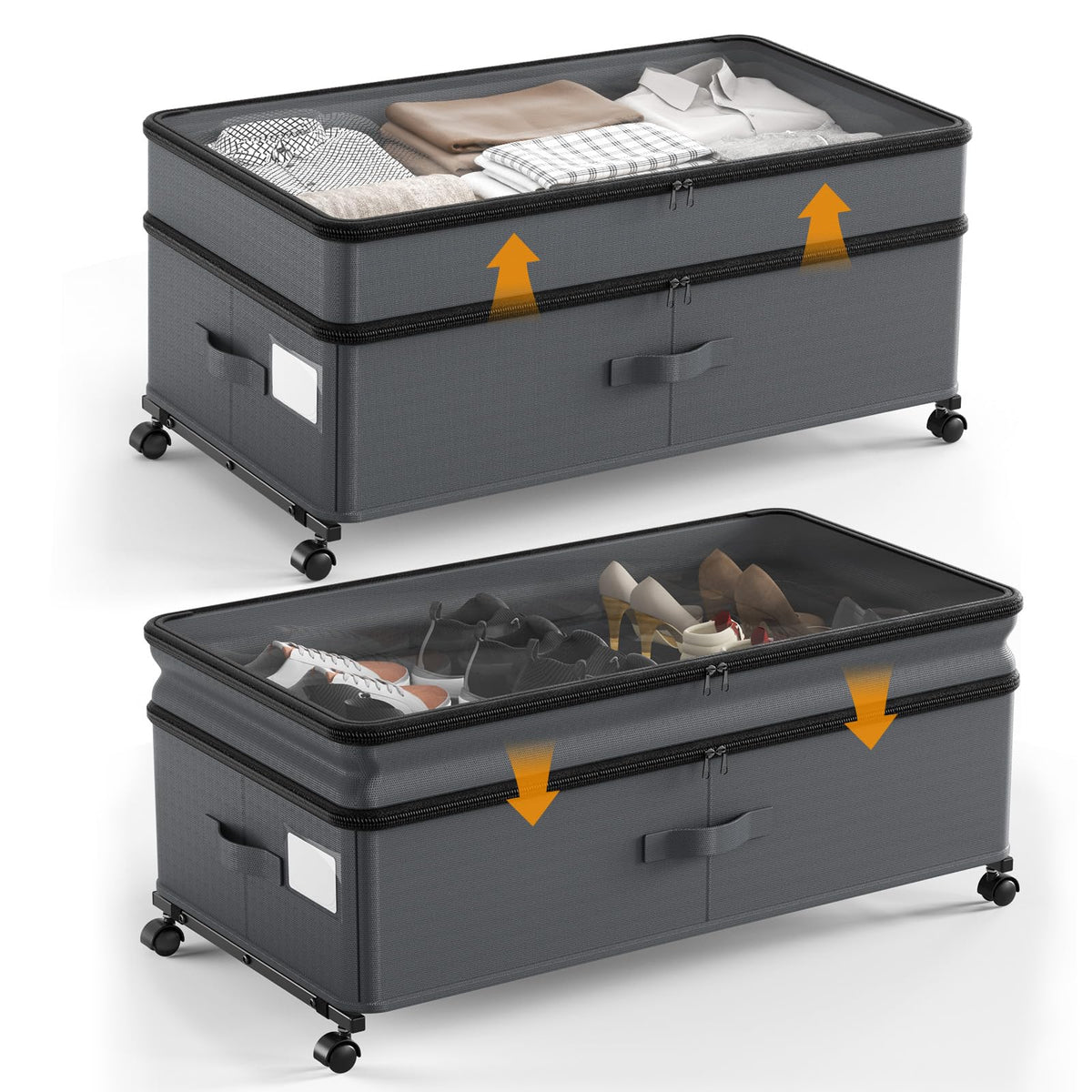 Ovshnrr 70L Under Bed Storage with Wheels, 2 Pack XXL Underbed Storage Drawers, Adjustable 10in High Closet Organizers with Lid