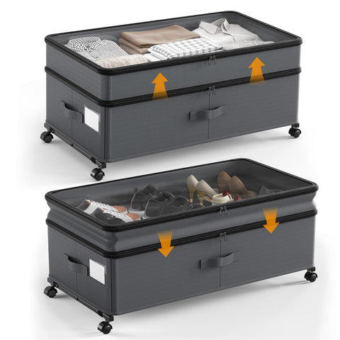 Ovshnrr 70L Under Bed Storage with Wheels, 2 Pack XXL Underbed Storage Drawers, Adjustable 10in High Closet Organizers with Lid