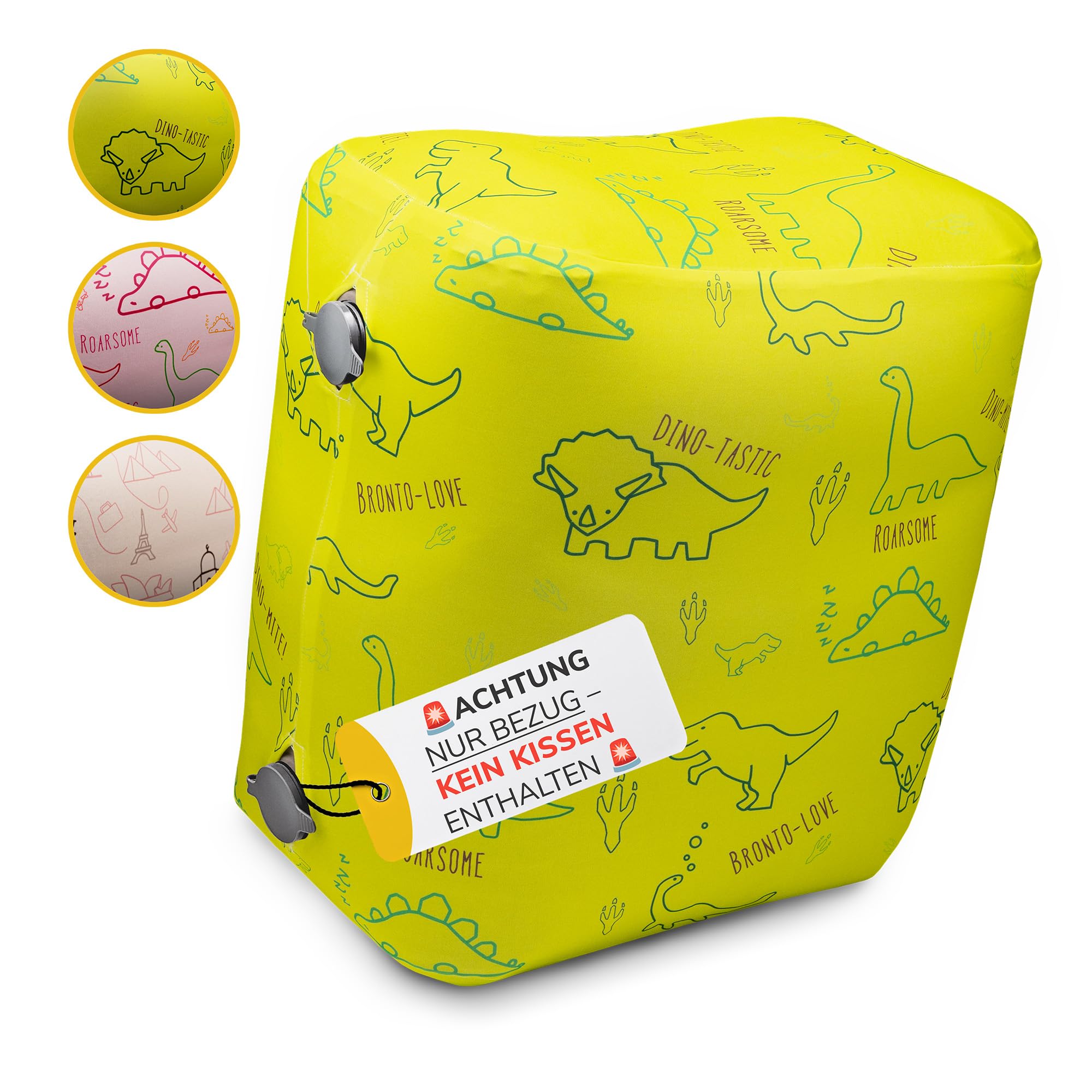 Children's Footrest Set - Inflatable Footrest + Dino Blossom Cover | for Air Travel, Car & Train | Super Soft, Washable & Compact