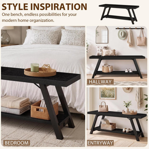 LVB Shoe Storage Bench Entryway Benches for Hallway 120cm Black Oak