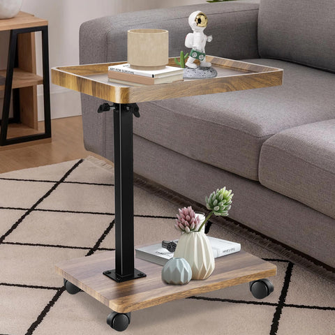 Turmegtt Adjustable Side Table C Shaped Side Table with Wheels