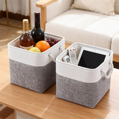 flaxarne Decorative Storage Basket with Rope Handles; 3-Pack Collapsible Storage Baskets for Shelves