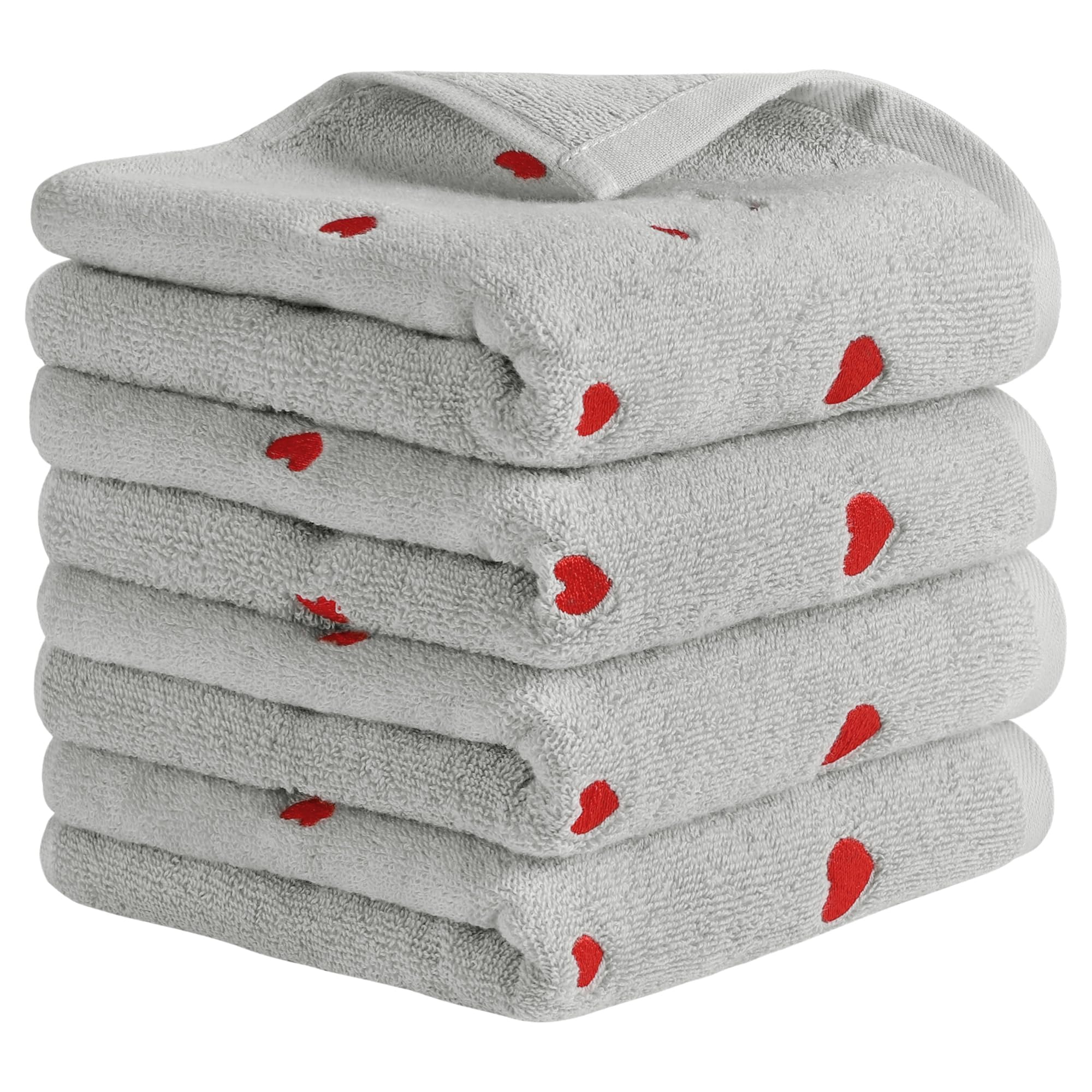 HMETOL Valentine's Day Cotton Letter Heart Love Pattern Hand Towels