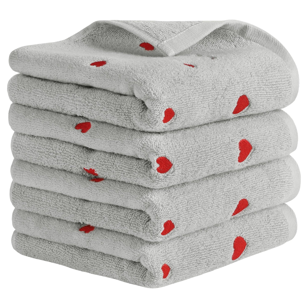 HMETOL Valentine's Day Cotton Letter Heart Love Pattern Hand Towels