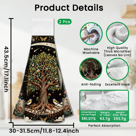 CUTHOLLOW 2 Pcs Moon and Tree of Life Hanging Kitchen Towels with Loop