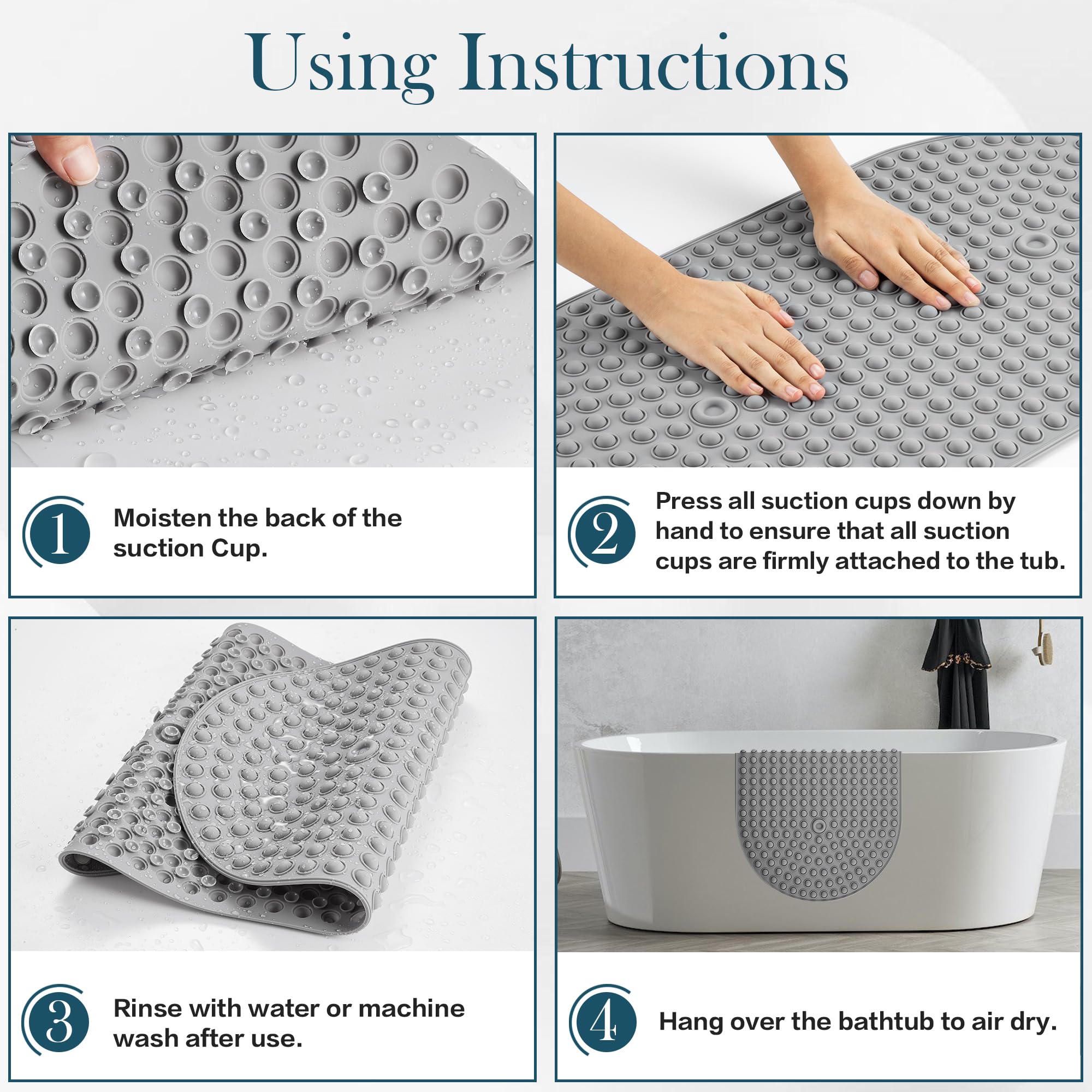 Silicone Bathtub & Shower Mat Non Slip, Bubble Massage Anti Slip Shower Floor Mat with 27 x 15 Inches for Easy Storage