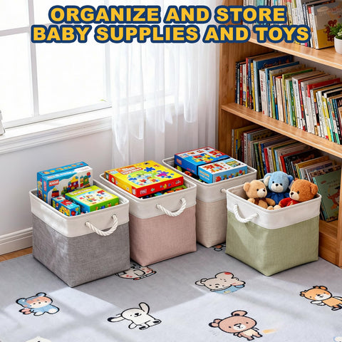 Fabric Storage Box [4-Pack], Foldable Storage Baskets for Organizing Toys, Books, Shelves, Closet, Large Storage Box with Rope Handles