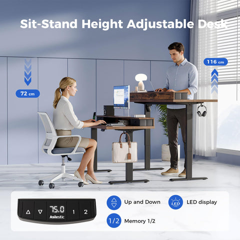 Agilestic Electric Adjustable Height Desk, with 2 Fabric Drawers, 100x60cm