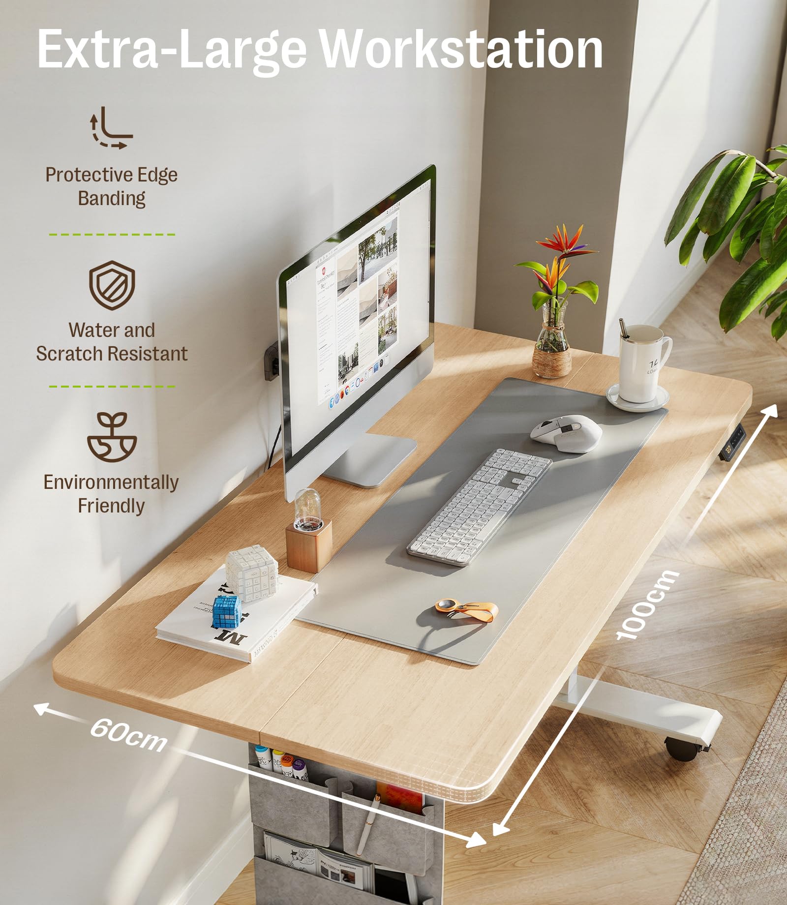 MAIDeSITe Electric Height Adjustable Standing Desk, 100x60cm Sit Stand Desk