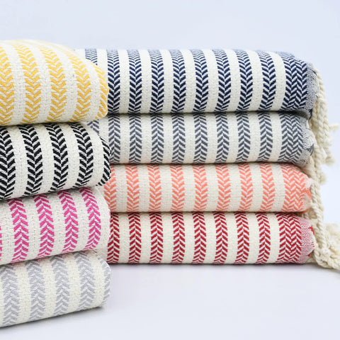 Blue Beach Turkish Towel Striped - 90 x180cm Large Turkish Hammam Peshtemal Towel - Super Absorbent, Quick Dry, Lightweight