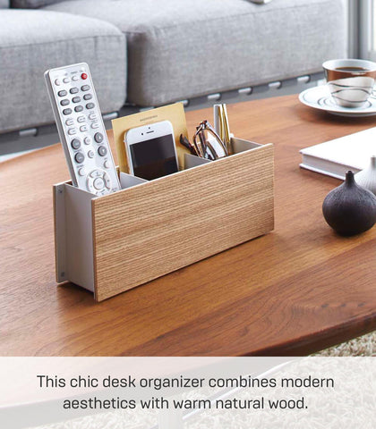 YAMAZAKI 2732 RIN Pen Stand & Remote Control Rack, white, Wood/Steel, Minimalist, 25 x 7 x 10.2 cm