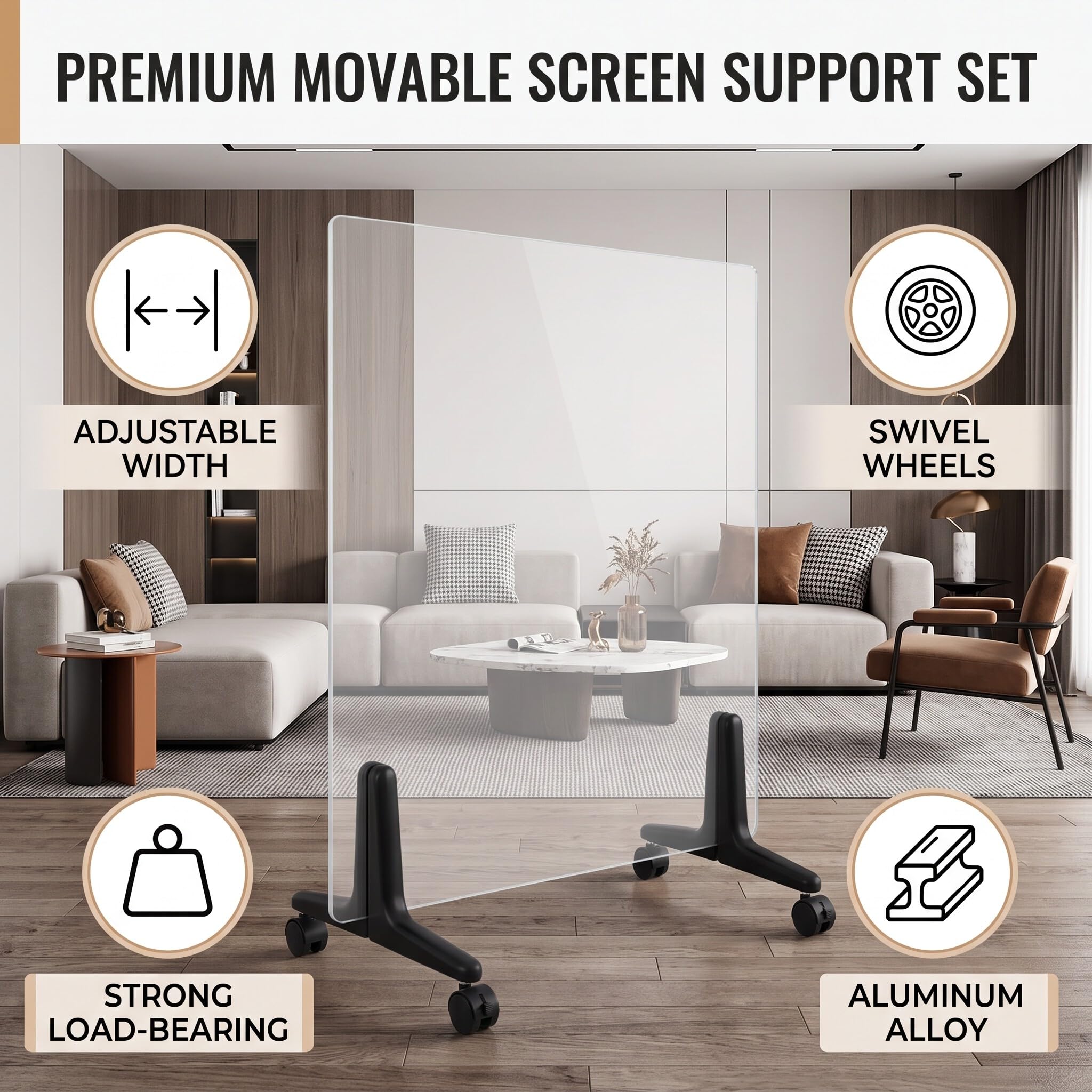 Ejoyous 2 Sets of Screen Support Room Divider, Adjustable Width, Mobile Screen Dividers Feet with Wheels for Hotel, Home, Office, 100 kg (Black)