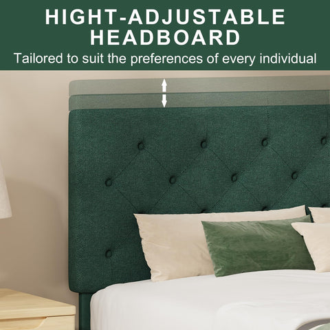HOMBCK Single Bed Frame, 90 x 190 cm, with Adjustable Upholstered Headboard, Heavy Duty 256kg Weight Capacity, Easy Assembly, No Box Spring Needed