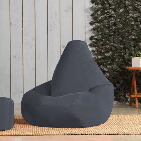 Bean Bag Bazaar High Back Recliner Bean Bag Chair, Dark Grey, Indoor Outdoor Beanbag, Water Resistant Fabric, Large Beanbag with Filling Included