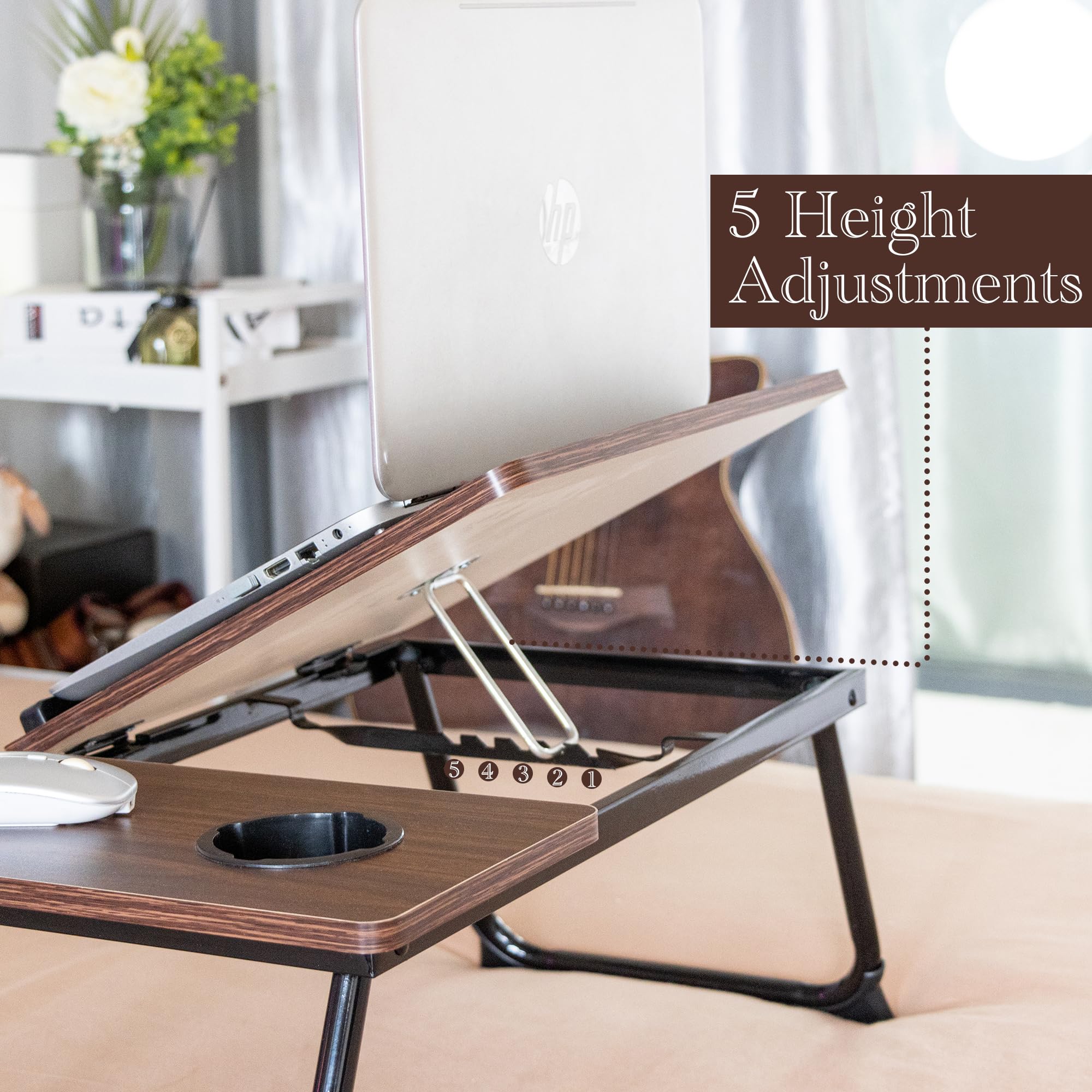 Laptop Desk, Laptop Bed Table with Foldable Legs & Cup Slot, Reading Holder Notebook Stand Breakfast Bed Tray Book Holder for Sofa, Bed, Terrace