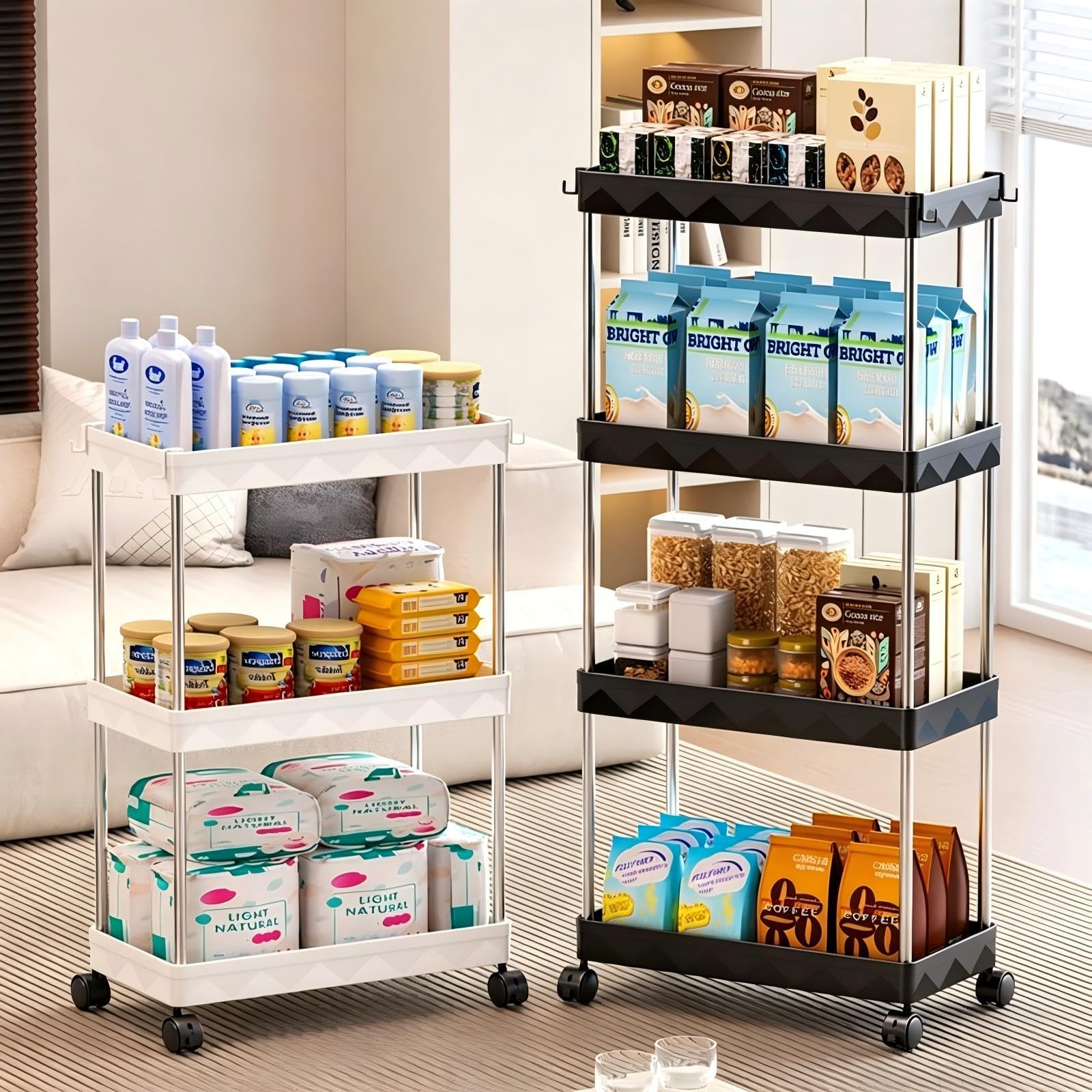 Multibao 3 Tier Slim Slide Out Kitchen Trolley Rack Holder Storage Shelf Organiser with Wheels for Small Spaces Bathroom Kitchen Laundryroom Bedroom