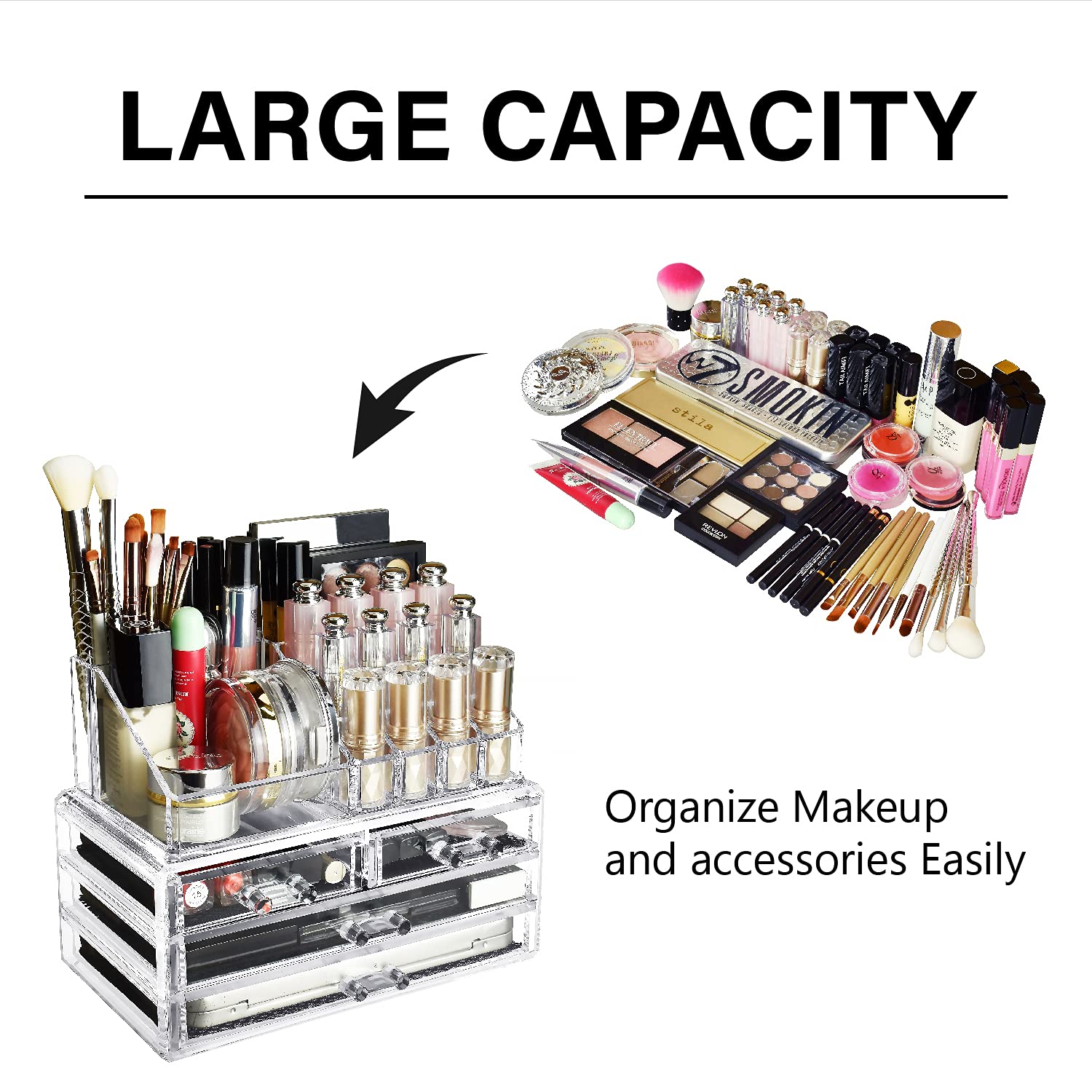 Ikee Design Clear Cosmetic Storage Organizer, Clear Makeup Organizer Cosmetic Display Case for Vanity, Bathroom Counter or Dresser