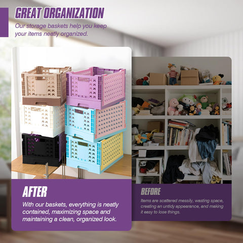 Spesh 2 Pcs Collapsible Crates Storage Boxes Plastic Foldable Crates Stackable Folding Storage Baskets for Home Kitchen Office