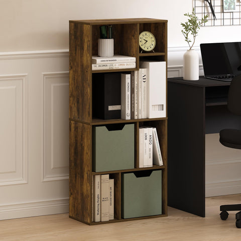 Furinno DALY Book Shelf, 7-Cube Bookshelf, Cube Storage Organizer Bookcase with Irregular Compartments, 24.1 x 48.0 x 106.9 cm, for Living Room