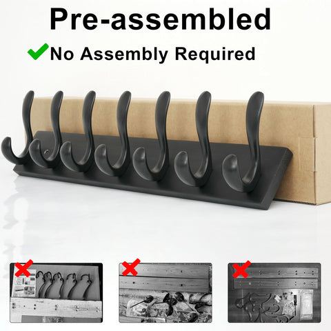 HONSKY Wall Coat Rack, 53cm Wooden Coat Hanger with 7 Double Hooks,Wall Coat Hook,Towel Rack Hanging Coat,Towel,Bag for Entryway, Hallway, Bedroom