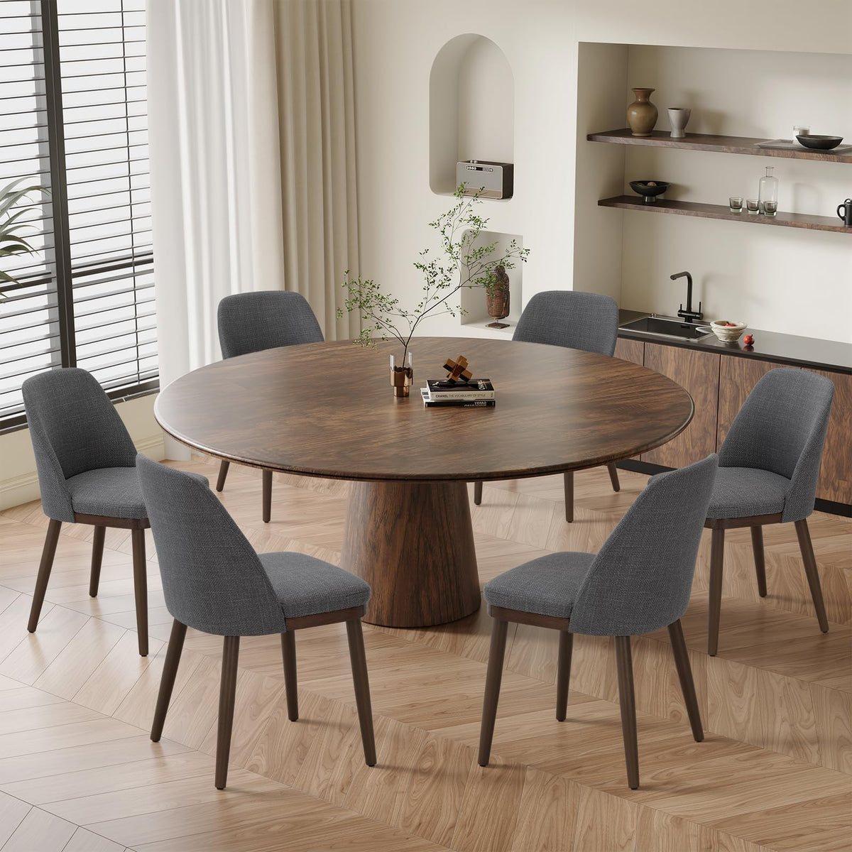 MALOL Thick Wood-base Dining Chairs Set of 6, Upholstered Kitchen Chairs with Solid Wood Legs and Thick Seat Cushion