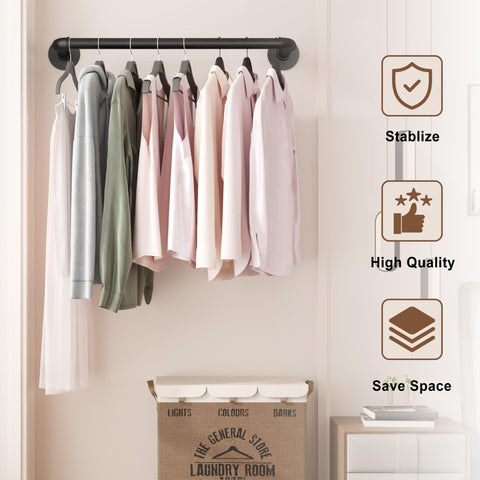 VOLISON Wall Mounted Clothes Rail, Industrial Pipe Clothes Rack, 47CM Detachable Metal Garment Clothing Rail