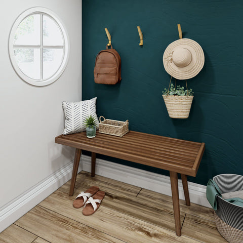 Maxwood Furniture Plank plus Beam Mid-Century Single Wood Entryway Bench, Walnut, 41.25 Inch