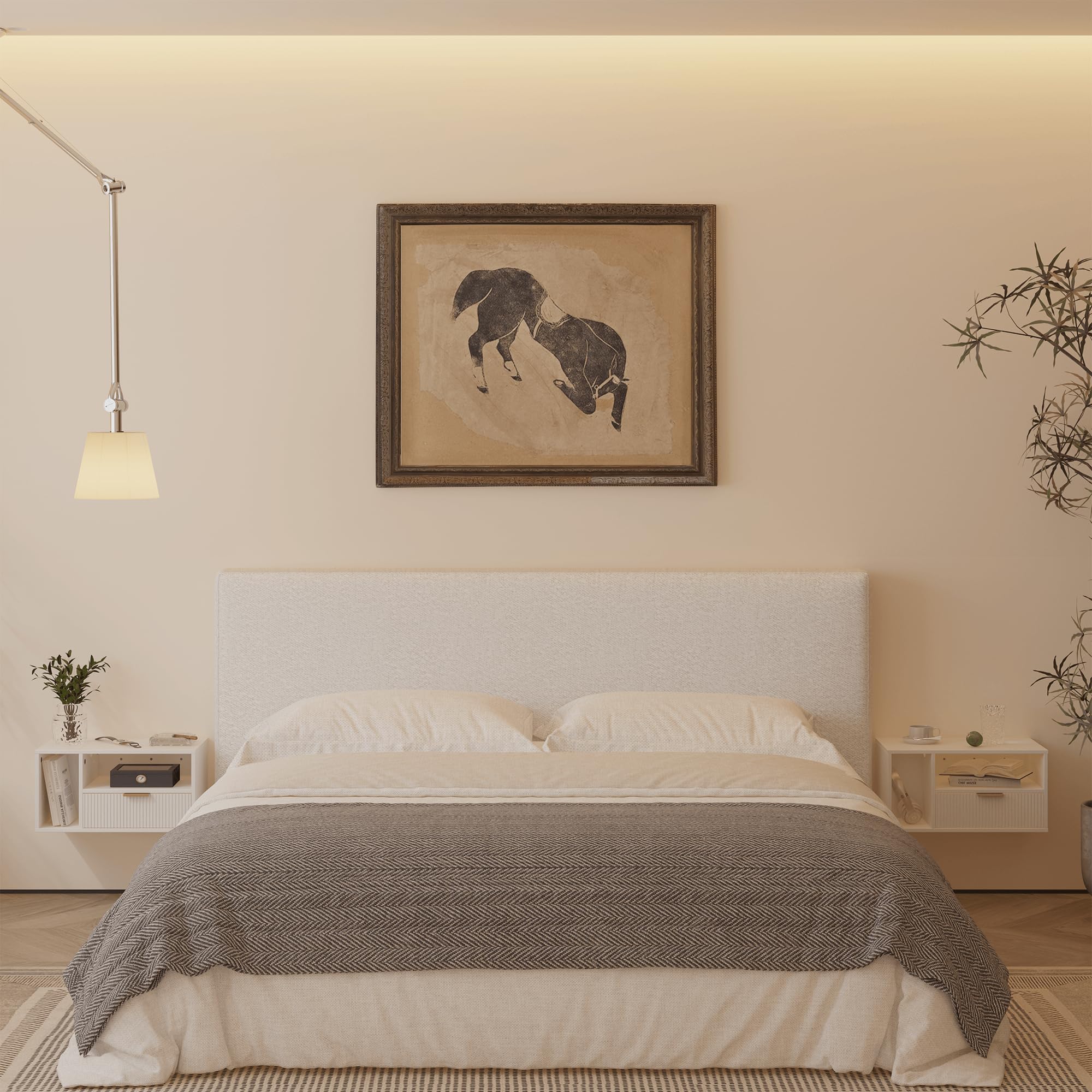 JERX Floating Bedside Table, Wall Mounted Nightstand with Storage Drawer Modern Wooden Bedside Table for Bedroom White