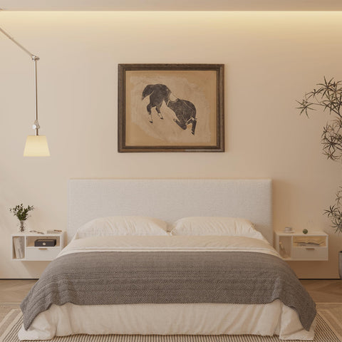 JERX Floating Bedside Table, Wall Mounted Nightstand with Storage Drawer Modern Wooden Bedside Table for Bedroom White