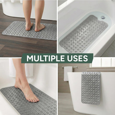 Zuvo Extra Long Bath Mat Non Slip Anti Mould, 100 x 40 cm, Grey