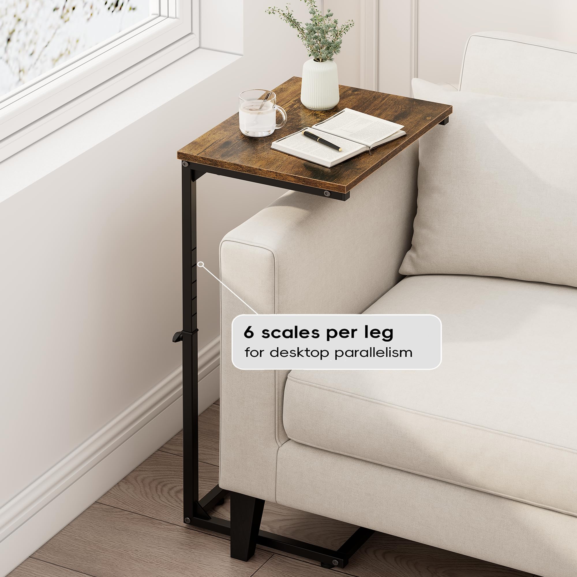 Vagusicc C-Shaped Side Table, Adjustable Height 45-85cm Sofa Side Tables, Small Side Table for Small Spaces