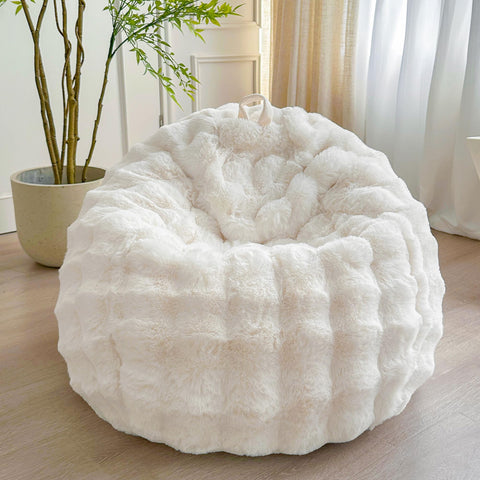 LIFEREVO Kids Fluffy Faux Rabbit Fur Bean Bag Chair Cover, No Filler, Beige