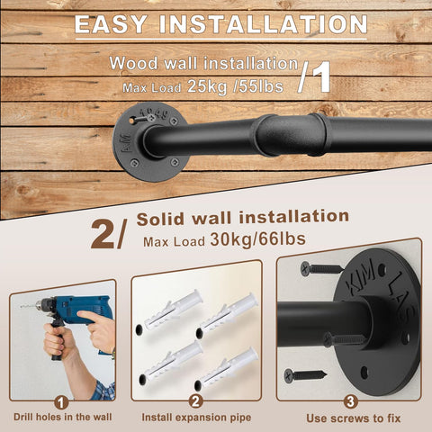 VOLISON Wall Mounted Clothes Rail, Industrial Pipe Clothes Rack, 47CM Detachable Metal Garment Clothing Rail