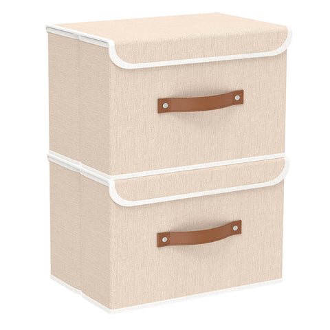 Yawinhe Foldable Storage Boxes, 2 Pack Fabric Baskets,38x25x25cm,Beige