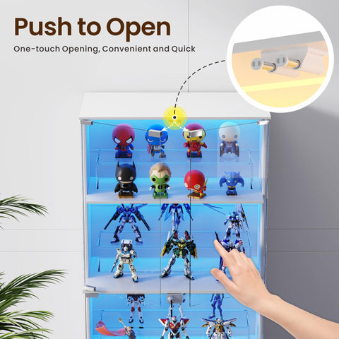 66"Display Cabinets with Glass Doors and Adjustable Shelf for Toys,White