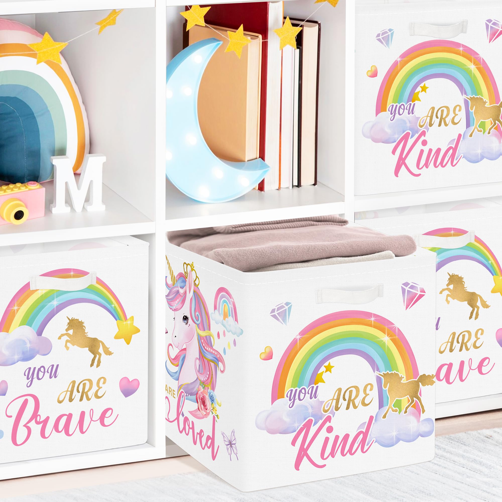 Clastyle 3 pcs Unicorn Cube Storage Boxes for Shelves Kallax Boxes