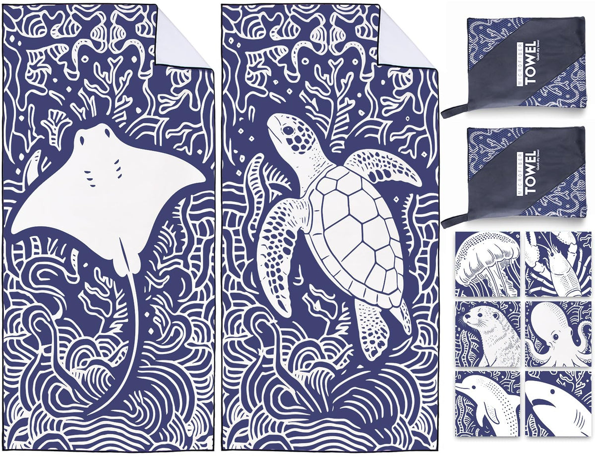 Violetpos 2 Pack Extra Large 180x90 cm Beach Towels, 250GSM Premium Microfibre, Sand Free Quick Dry Lightweight