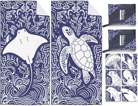 Violetpos 2 Pack Extra Large 180x90 cm Beach Towels, 250GSM Premium Microfibre, Sand Free Quick Dry Lightweight