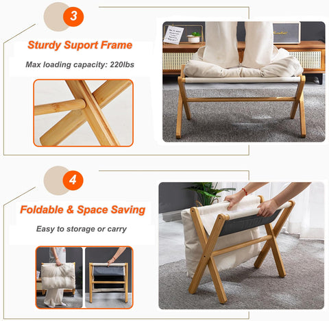 bimiti Foot Stool Bamboo Folding Foot Rest Foldable Ottoman Seat