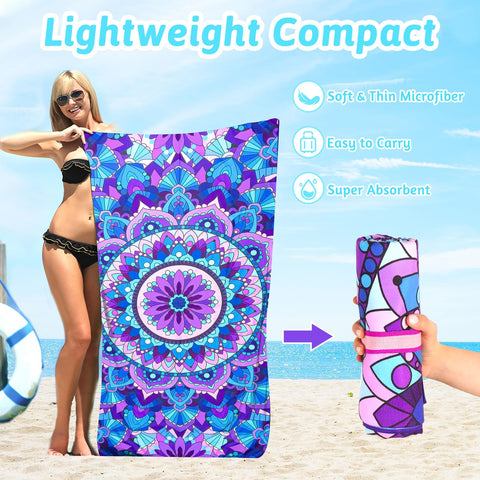 KutaKuta 2 Pack Microfibre Beach Towels, 180x90cm Double Sided Lightweight Beach Towel Beach Towels for Adults